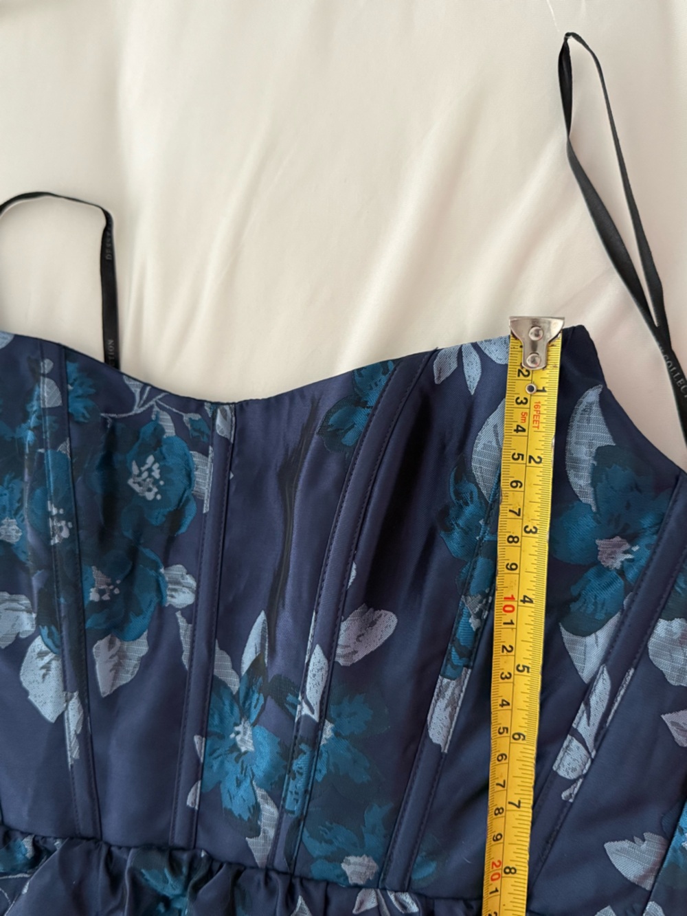 Dessy Collection ; Women's Navy Rose Damask Strapless Cat-Eye Bodice Maxi Dress - Picture 15 of 16